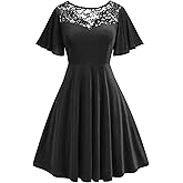 AOBUTE Women Halloween Dress Lace Flutter Sleeve A-Line Party Dresses