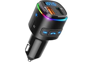 Upgraded V5.0 Bluetooth FM Transmitter for Car, Wireless Radio Adapter Car Kit with LED Backlit, Dual USB Ports, Hands Free C