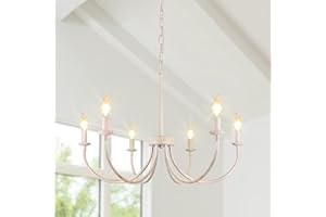 Rviezza French Country Chandelier, 6-Light Antique White Farmhouse Chandelier for Dining Room Lighting Fixtures Hanging, Candle Hanging Pendant Lights for Kitchen Living Room Bedroom Foyer