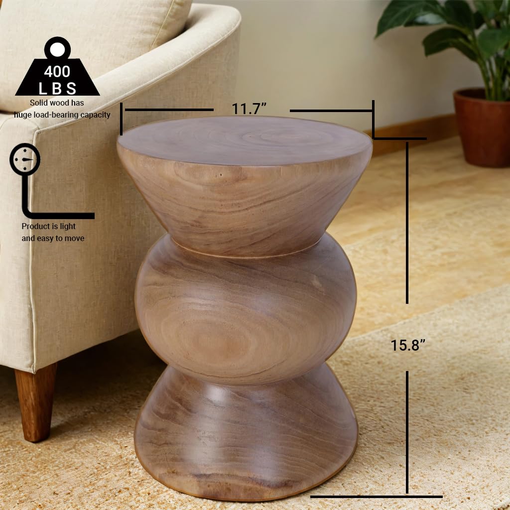 Condition photo showing New/Like New for athaliah small tree stump side table nightstand – 15.75”h solid paulownia wood end table, lightweigh