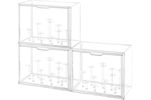GUDEMAY Acrylic Display Case for Collectibles, Clear Display Box with Magnetic Door, Stackable Storage Organizers Box Perfect for Protecting Your Labubu Pop Mart Figures, Hirono Blind Box, Figurines, 3 Pack