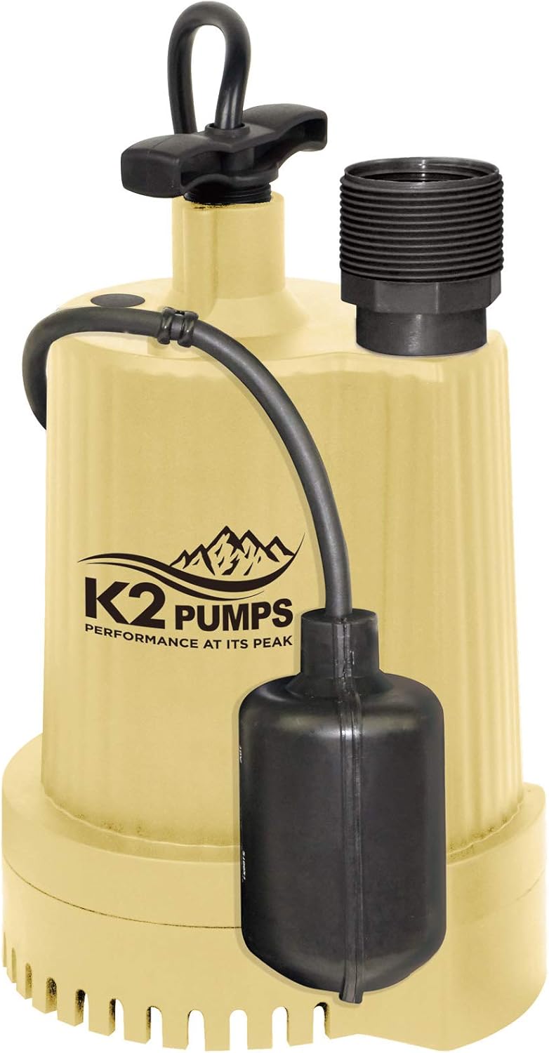 K2 Pumps SPT03301TPK 1/3 HP Thermoplastic Submersible Sump Pump with Piggyback Tethered Switch