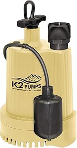 K2 Pumps SPT03301TPK 1/3 HP Thermoplastic Submersible Sump Pump with Piggyback Tethered Switch