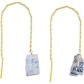 Shivangi Gems Natural Raw Gemstones Threader Earrings, Handmade Dangling Earrings for Women, Gold Plated Earrings, Rough Stones Healing Crystals, Women Jewelry, Gift For Her