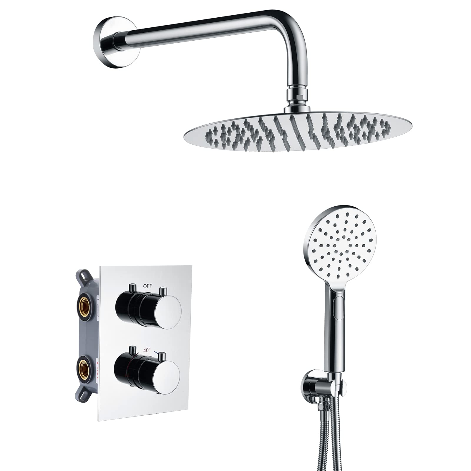 Ibergrif - Concealed Shower System, Square Thermostatic Mixer Tap Set, Chrome