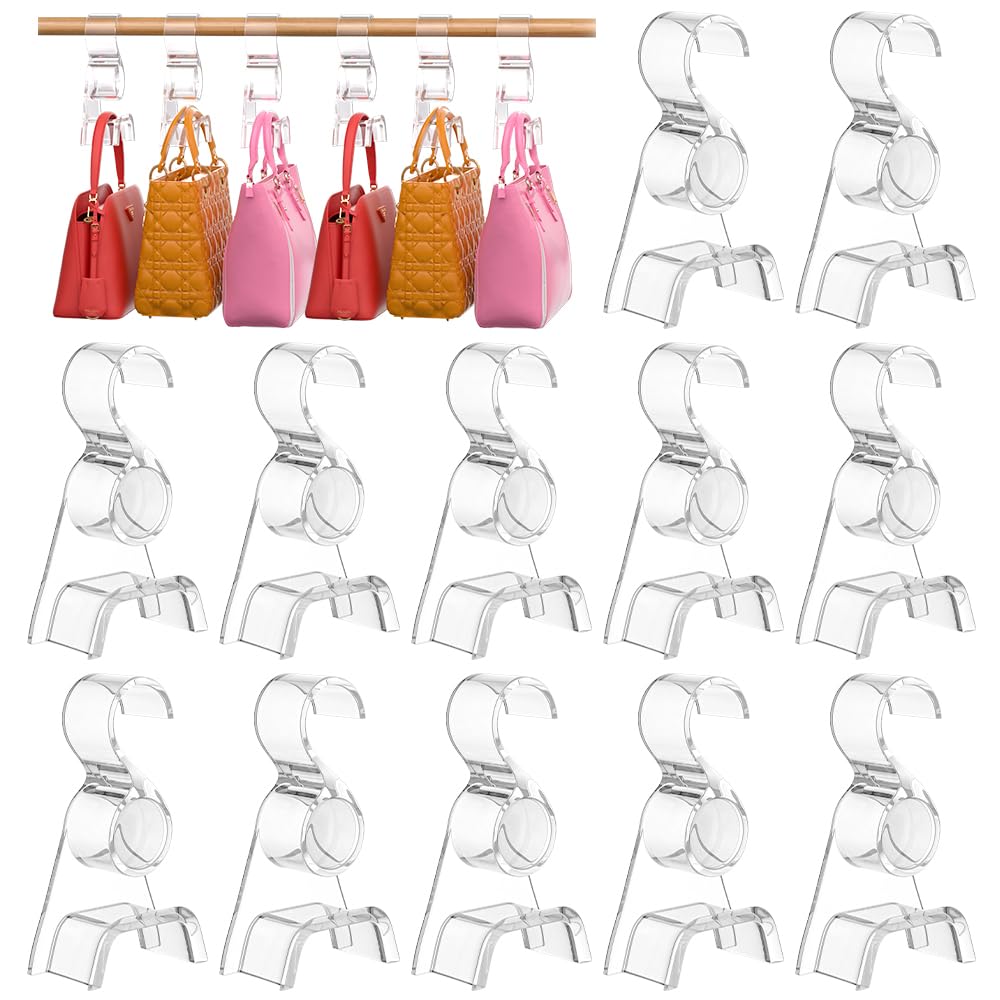 Photo 1 of 12 Pcs Purse Hanger for Closet Acrylic Purse Bag Hanger Closet, Handbag Organizer Hooks for Hanging Bags & Purses, Protecting Bag Shape & Organizing Space (Clear)