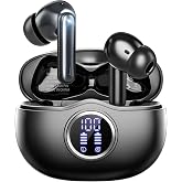 Fhumsh Wireless Earbuds, Bluetooth 5.3 Headphones HiFi Stereo 50H Playback LED Digital Display Ear Buds with ENC Noise Canceling Headset, IPX7 Waterproof Earphones for Gym/Running/Work(Black)