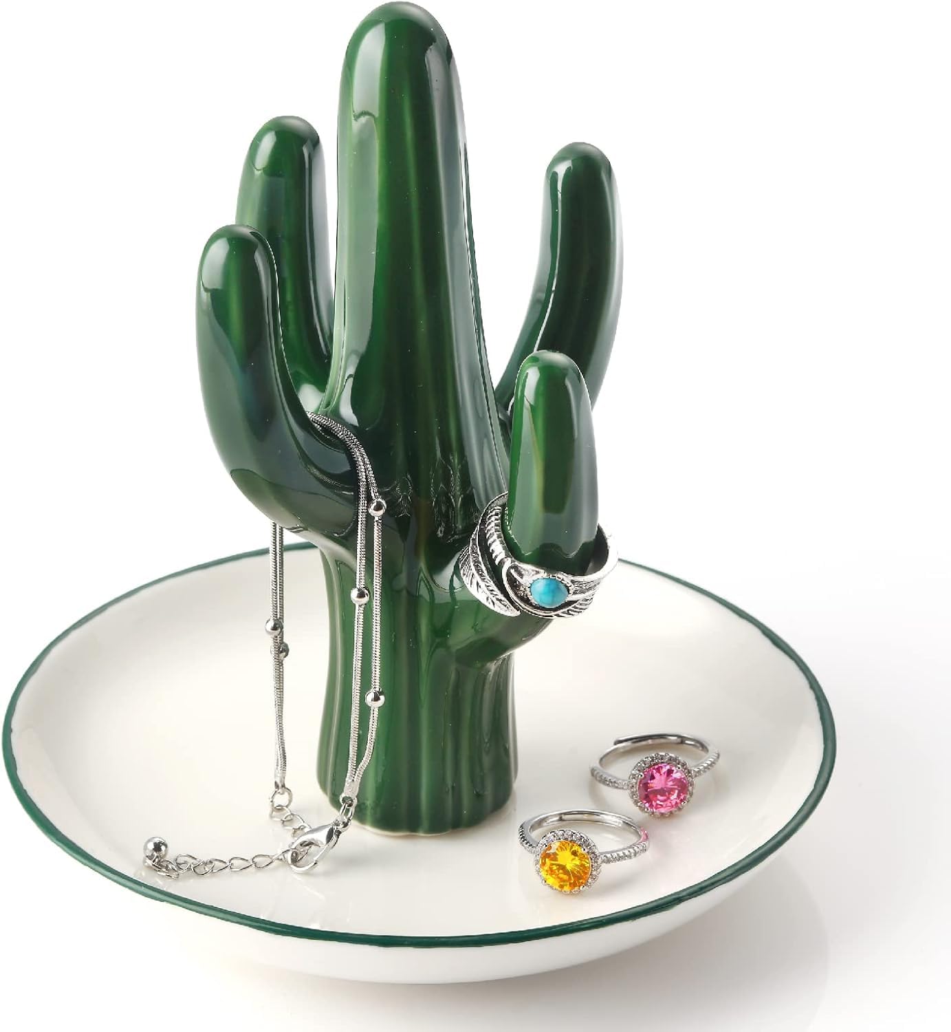 Titanape Green Cactus Ring Holder Trinket Dish for Earrings Bracelets Necklace Organizer, Gifts for Women Birthday Wedding Engagement Christmas, Cactus Gifts for Room Decor