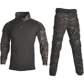 HARGLESMAN Men's Tactical Military Suits Long Sleeve Fitting Amry Uniforms Combat Shirt and Pants with Knee Pads
