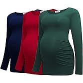 Bearsland Womens Maternity Long Sleeve Tshirt 3 Packs Classic Side Ruched Tee Top Mama Pregnancy Clothes