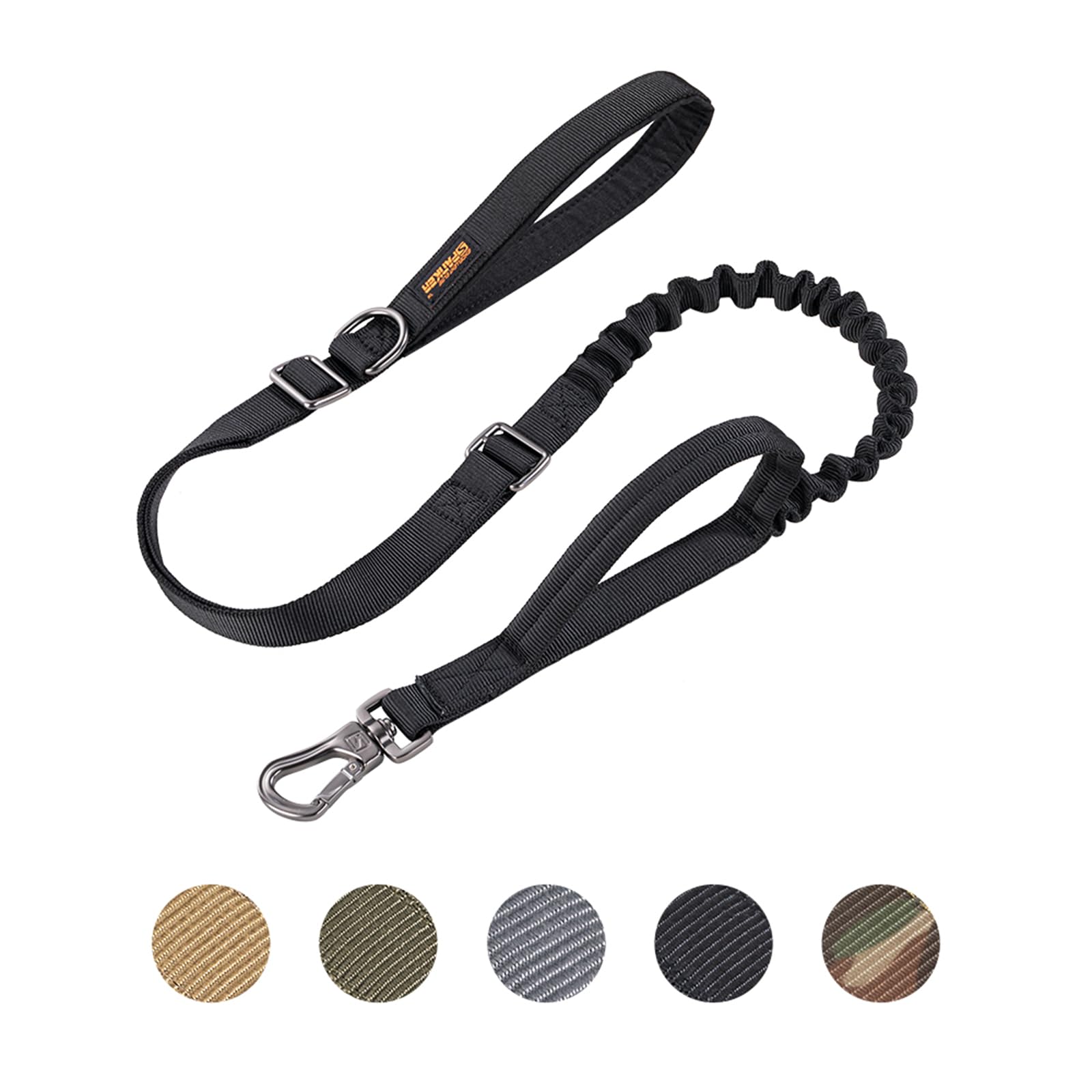 EXCELLENT ELITE SPANKER Military Tactical Dog Leash Heavy Duty 5-6FT Adjustable No Pull Bungee Dog Leash Elastic Leads Rope with 2 Padded Control Handle for Medium Large X-Large Dogs(Black)