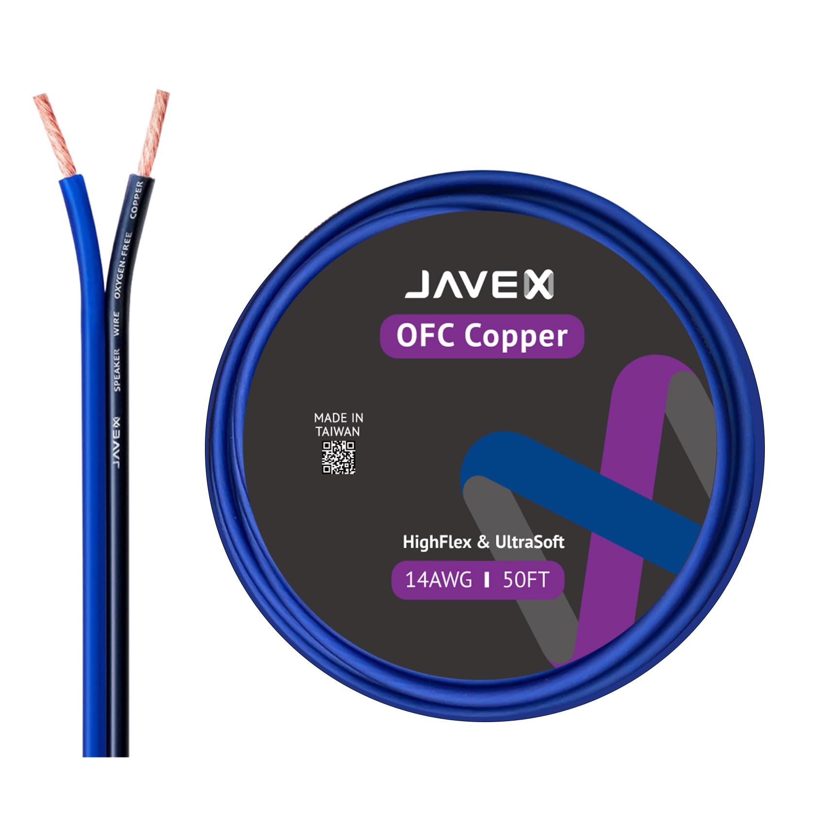 JAVEX Speaker Wire 14-Gauge [2.11mm2] [0.16mm Strands Oxygen-Free Copper 99.9%] Stranded Copper, Blue/Black, Cable for Hi-Fi Systems, Amplifiers, AV receivers and Car Audio Systems, 50FT [15.25CM] — image 1