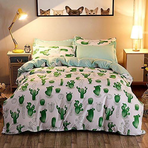 Hxiang Simple Cactus Bedding Children's cartoon Duvet Cover Set Girl Bedding Set 1 Duvet Cover+2 Pillowcases (Twin, Green)