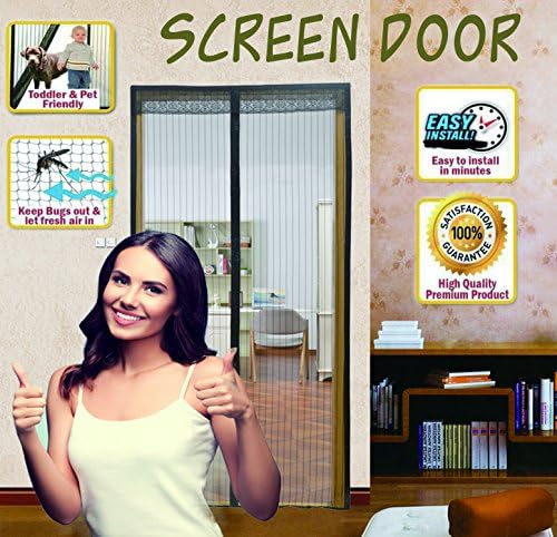 Black Fresh Magnetic Mesh Screen Door Black (Fits Door Openings Up to 34" x 82" MAX), Heavy Duty Full Frame Velcro Bug Screen Keeps Insects Out, Maximize Air Flow and Maintain Privacy