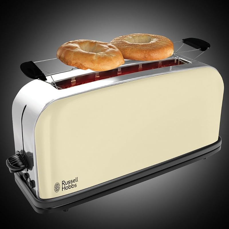 Grille Pain [Fente longue 2 Toasts/ 1 Tranche baguette] Colour+ Crème (extra large, 6 Niveaux de Brunissage rapide, Surélévation, Décongèle & Réchauffe, 1000W) Toaster 21395-56