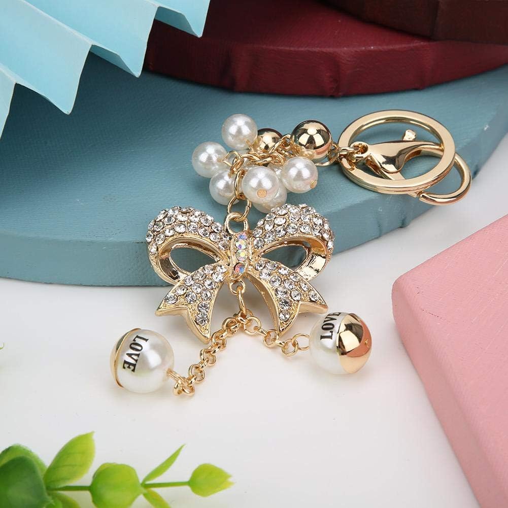 Rhinestone Bowknot Keychain, Alloy Pearl Key Ring Charm Pendant for Women Girls Girls Purse Bag Mobile Phone Decoration Accessory - Image 4