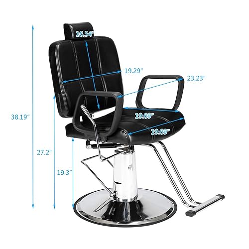 OmySalon Reclining Barber Chair with Headrest, Hydraulic Styling