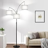 Dimmable Floor Lamp, 3 Lights Black Arc Floor Lamp, Modern Tall Standing Tree Lamp with Grey Linen Shades &amp; Heavy Base, 3000LM LED Bulbs, Bright Lighting for Living Room, Bedroom, Office &amp; Reading
