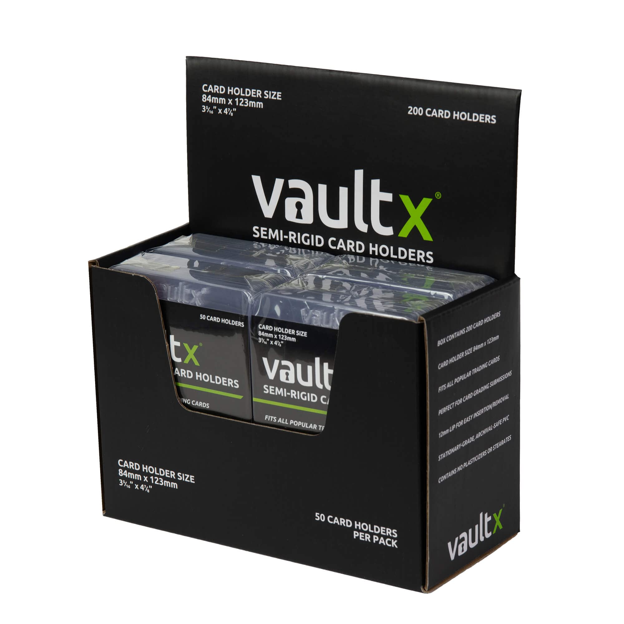 Vault X Semi-Rigid Trading Card Holders (200 Pack), Hard Sleeves for TCG and Sports Card Grading Submissions, Card Protectors