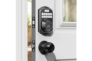 TEEHO TE001K Keyless Entry Door Lock with Handle, Electronic Keypad Deadbolt with 2 Knobs, High-Security Front Door Handle Set for Home & Rental, Smart Auto-Locking, Easy Install, Matte Black