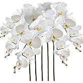 Sumupa Artificial Phalaenopsis 5 Pcs Artificial Flowers Artificial Orchid Flowers Stem Fake Plants for Décor (White)