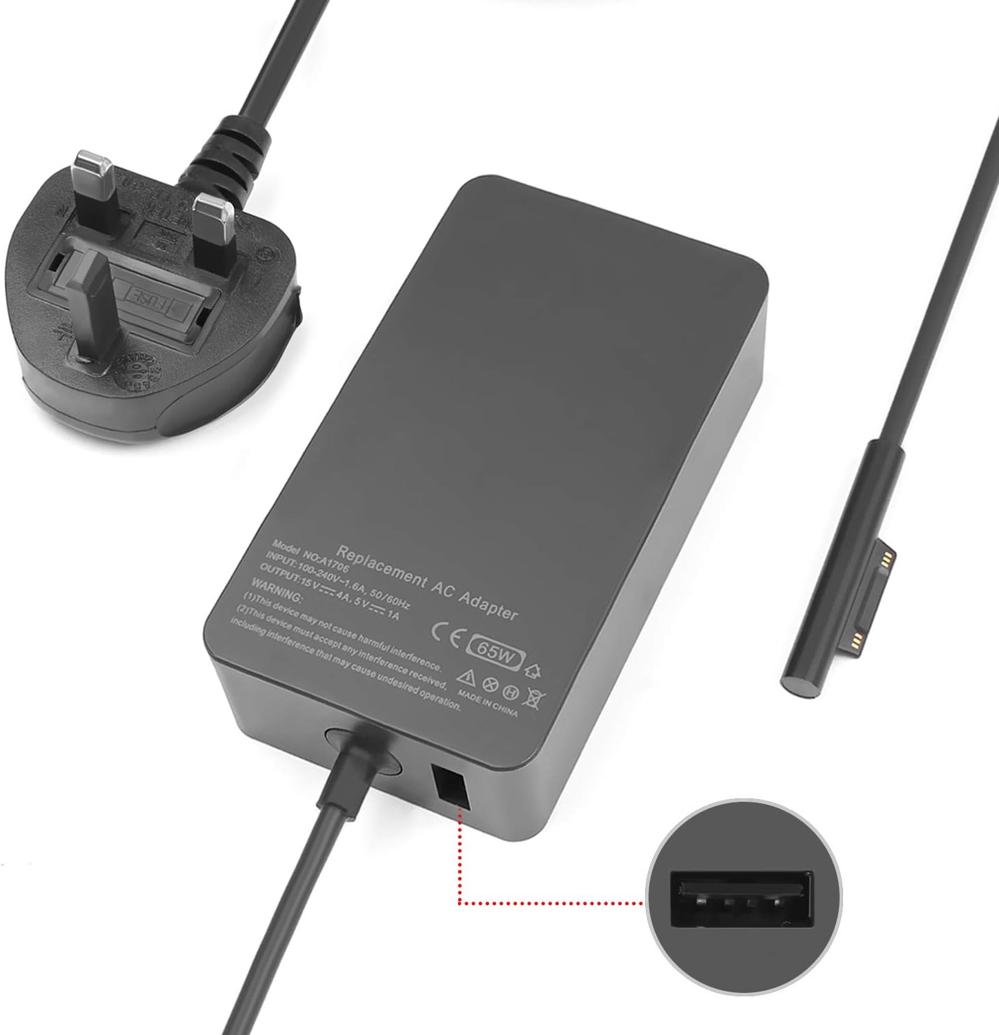 Flgan 15V 4A Charger Power cord for Microsoft 1706 Surface pro x