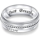 FLYOW Fidget Relieve Rings 925 Sterling Silver Just Breathe Lotus Anxiety Spinner Ring Worry Stress Relieving Boredom ADHD Autism Ring Platinum Plated Jewelry Birthday Christmas Gifts for Women