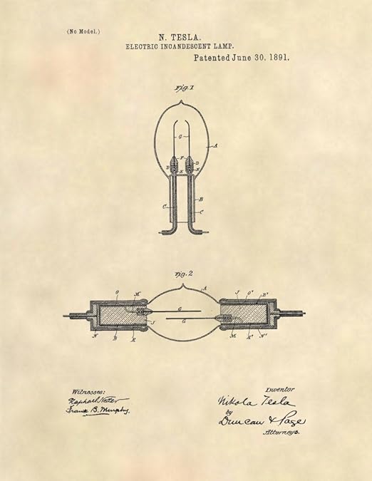 Amazon Com Impresiones De Patente 1891 Tesla Foco De Luz Arte
