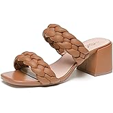 Athlefit Women's Braided Heeled Sandals Strappy Square Open Toe Heels Backless Mules Slip On Block Heels