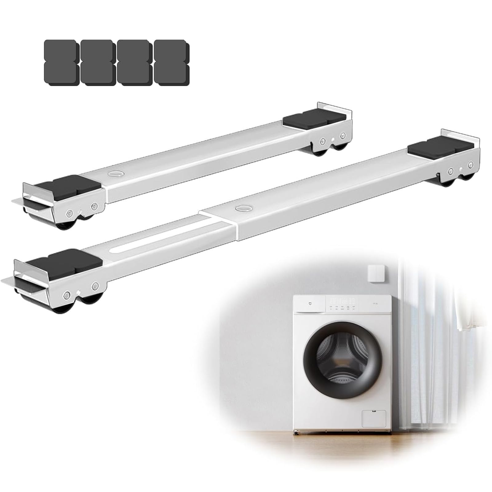 ToKinCen Adjustable Heavy Duty Appliance Rollers, Furniture Moving Roller Wheels with Brake, Washing Machine Wheels Load Bearing 660lbs for Refrigerators Sofa and Dryer (White)