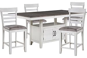 New Classic Furniture Richland 6-Piece Wood Counter Table Set with Bench, Brown/White
