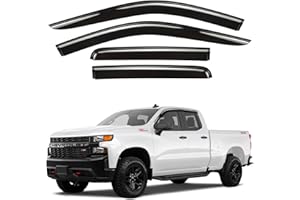 GrandWheel Co Smoke Tinted Tape-On Side Window Vent Visor Deflectors Rain Guards Compatible with Silverado/Sierra 1500 2019-2024 Double Cab - 4pcs. GW0708, BLACK
