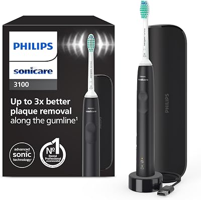 Sonicare 3100, cepillo dental eléctrico, sónico, sensor de presión y temporizador, estuche de viaje, negro, HX3673/14, Negro