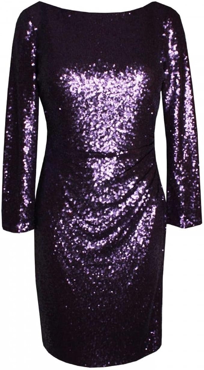 long sleeve purple sequin dress