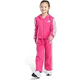 adidas girls 2-piece Full-zip 3-stripe Hooded Fleece Jacket & Wide Leg Pant
