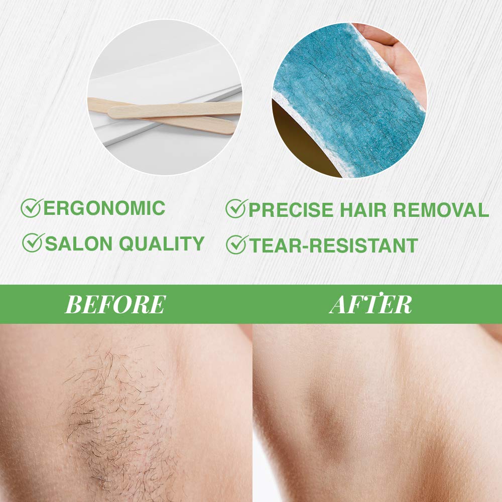 Clean + Easy Cloth Wax Strips – Non-Woven Wax Strips for Hair Removal, Salon and At-Home Use for Face, Legs & Body, 3”x9”, 100 Count