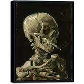Wieco Art Framed Art Skull of a Skeleton with Burning Cigarette, 1886 by Vincent Van Gogh Canvas Wall Art for Home Decor and Wall Decoration Post-Impressionism Canvas Prints Artwork