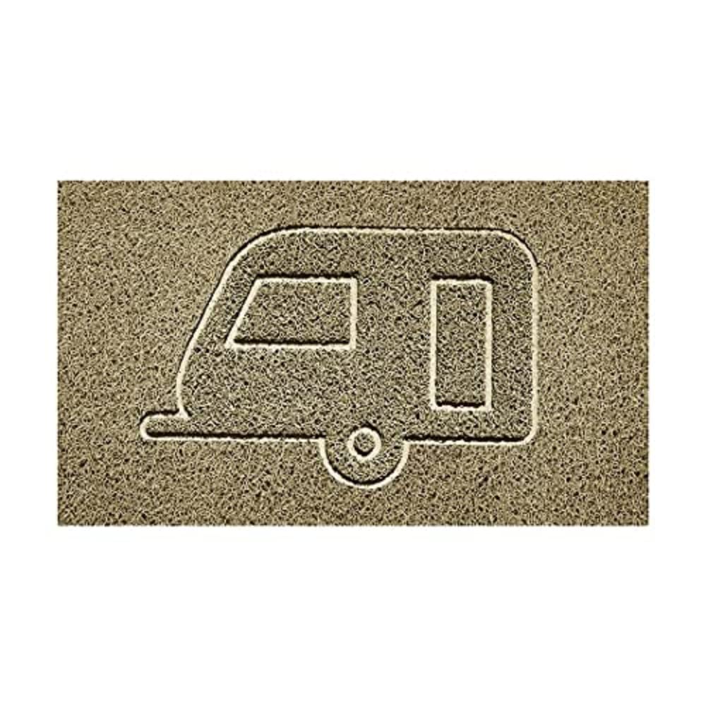 Nicoman Embossed Spaghetti Door Mat Dirt-Trapper Jet-Washable Doormat 70x43cm (Beige, CARAVAN Shape) - Use on Carpet ONLY