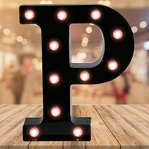 Light up Black Alphabet Marquee Letters Sign LED Letter Lights for Home Bar Festival Birthday Party Wedding Decorative (Black Letter P)