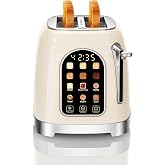 2 Slice Touchscreen Toaster Retro with Wide Slots, Cream Color | Stainless Steel, Toasted Bagel &amp;Bread for Small Family Breakfast, Reheat &amp; Defrost, 6 Browning Levels, Removable Crumb Tray