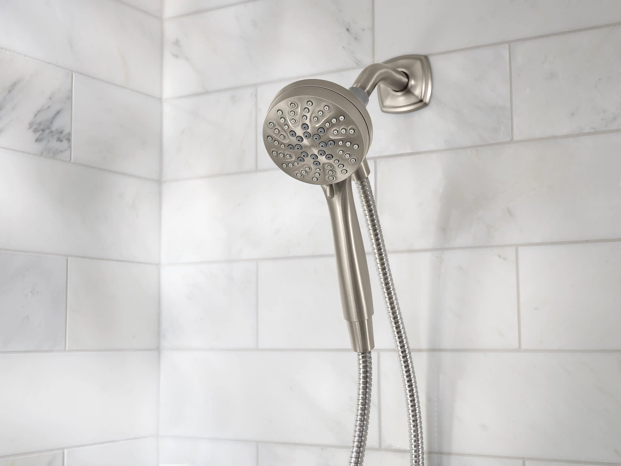 Moen Engage Magnetix Spot Resist Brushed Nickel 3.5-Inch Six-Function Detachable Handheld Showerhead with Magnetic Docking System, 26100SRN