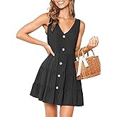 MITILLY Women's Casual T-Shirt Dresses Sleeveless V Neck Button Down A Line Loose Swing Short Dress with Pockets