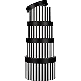 Oairse Gift Boxes with Lids for Presents Black and White Striped Round Box for Flower Arrangements Set of 4 Nesting Gift Boxes Bulk for Bridesmaid, Proposal, Wedding, Birthday, Party Favor Graduation