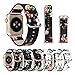 YOSWAN Bracelet for Apple Watch, National Black White Floral Printed Leather Watch Band 38mm 42mm Strap for Apple Watch Flower Design Wrist Watch Bracelet (Black+ Red Flower, 42mm)