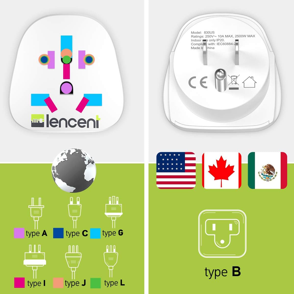 World to US Plug Adapter, [2 Packs] LENCENT European EU Europe / UK / Australia / China / Italy to USA American Outlet Power Adaptor Travel Plug Converter: Electronics