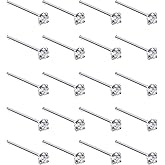 Silver Set of 20 Round Clear Simulated Diamond Nose Stud Box 1.5 mm Straight