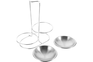 TOGEVAL Countertop Stainless Steel Spoon Rest with Double Round Ladle Holder and Two Bowls, Wear-Resistant