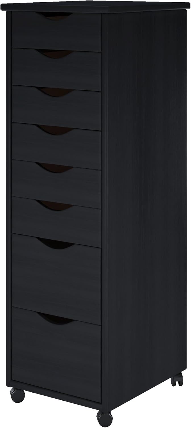 ADEPTUS 8 Drawer Wide Roll Cart Solid Wood, Black