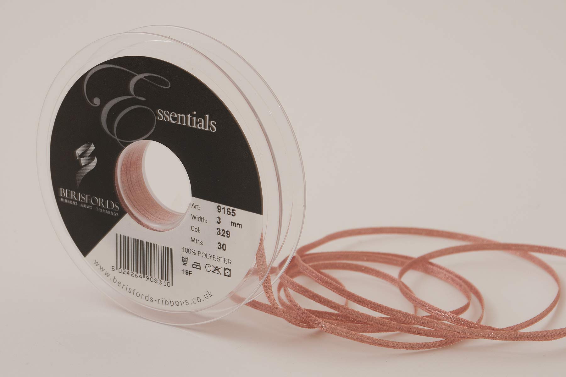 Berisfords Lame Ribbon, Rose Gold, Polyester, 3mm, BF_9165-03-329-1