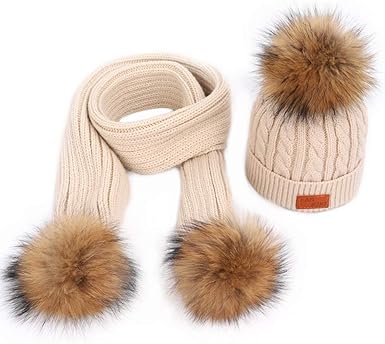 double pom pom hat and scarf set